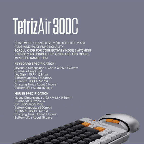 Alcatroz Tetriz Air 300C Multi-Device Rechargeable Keyboard Mouse Combo