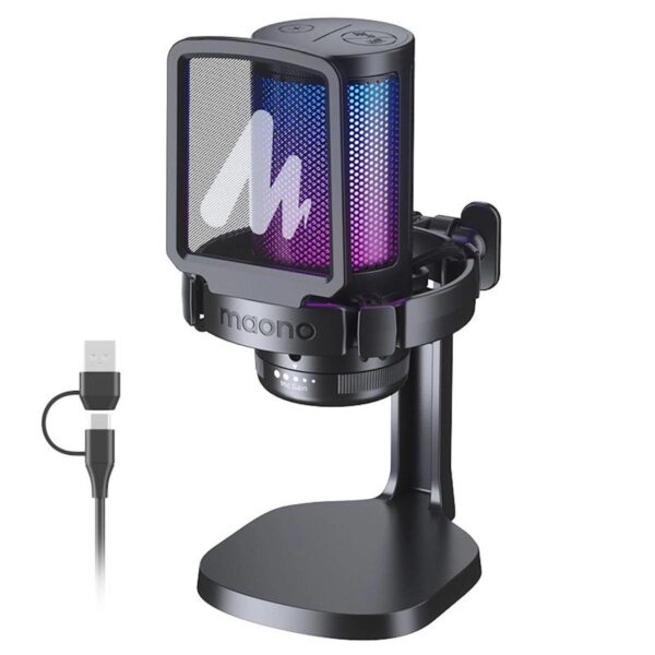 Maono DGM20 USB Microphone RGB Gaming USB Condenser Mic Noise Cancel RGB Light One key mute3.5mmj jack for PC Recording