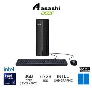 53ea6437fa80b0257dbb165f693bd871.jpeg Acer Aspire XC-1725-5125W11 PC Desktop – Intel Core Ultra 5-125H / 8GB DDR5 (1 Extra Slot) / 512GB SSD / Intel UHD Graphic / Wi-Fi + BT / Wireless KB & Mouse / Office Home 2024 + M365 / Windows 11 Home / 3-Year Warranty