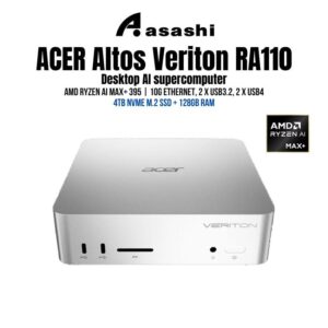 86041de8c8319a5cb70c72eda6b1d3b6.jpeg ACER Altos Veriton RA110 Ai Mini Workstation - Desktop AI supercomputer | 4TB NVMe M.2 SSD | AMD RyzenTM AI MAX+ 395, 128GB LPDDR5, 10G Ethernet, 2 x USB3.2, 2 x USB4 | 200B Parameters, Windows 11 PRO - 3Y Onsite