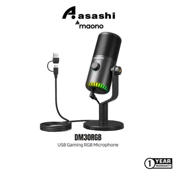 MAONO DM30RGB / DGM30RGB USB GAMING MICROPHONE WITH CONTROLLABLE RGB LIGHTING, CARDIOID PATTERN AND MAONO LINK