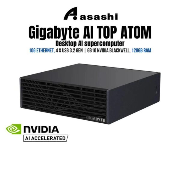 Gigabyte AI TOP ATOM - Desktop AI supercomputer | GB10 Nvidia Blackwell, 128GB RAM, 10G Ethernet, 4 x USB 3.2 Gen |1 petaFLOP, Ubuntu Linux DGX SPARK