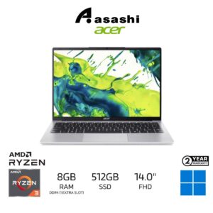 d977ce4450f98d97b200293847f004e3.jpeg Acer Aspire Lite 14 AL14-45P-R1LF Notebook – AMD Ryzen 3 5300U / 8GB DDR4 (1 Extra Slot) / 512GB SSD / 14" FHD / AMD Graphic / Office Home / Windows 11 Home / 2-Year Warranty / Backpack / Silver