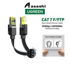 Ugreen CAT 7 F/FTP Flat Nylon Braid Cable 15M (Black) UG-NW189-40166