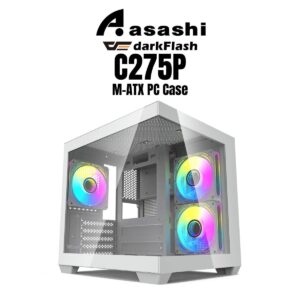074a8bc6fb19ed2ba2c809353405fecc.jpeg AIGO DarkFlash C275P Dual Chamber (White) MATX PC CASE (3x PWM ARGB Fans with Hub)