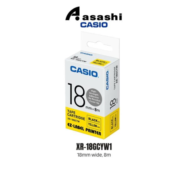 CASIO EZ-Label High Strength Tape (18mm) Black on Yellow XR-18GCYW1