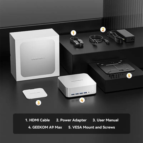 GEEKOM Mini A9 MAX - AMD Ryzen AI 9 HX 470 | 32GB DDR5 (Dual-Channel) | 1TB SSD | Wi-Fi 7 BT 5.4 | Windows11 PRO - 3Y