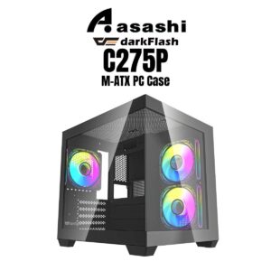 7e89b54bcfe5d949c03d84ca5410e98d.jpeg AIGO DarkFlash C275P Dual Chamber (Black) MATX PC CASE (3x PWM ARGB Fans with Hub)