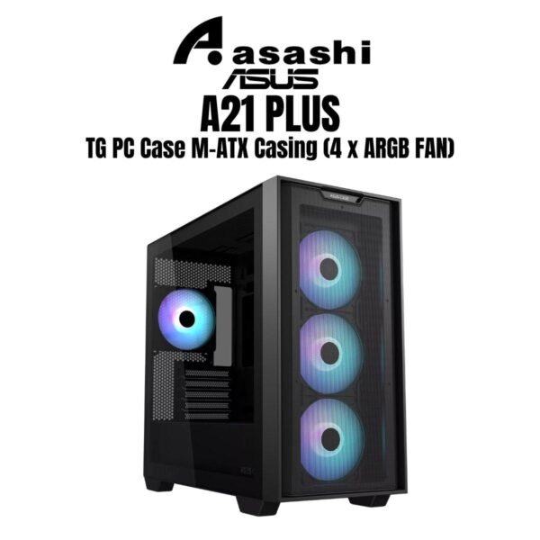 Asus A21 PLUS Mesh Front TG PC Case M-ATX Casing (4 x ARGB FAN) - Black/White