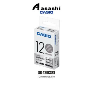 afc44a8f0947460983fe75d3f10e1213.jpeg CASIO EZ-Label High Strength Tape (12mm) Black on Silver XR-12GCSR1