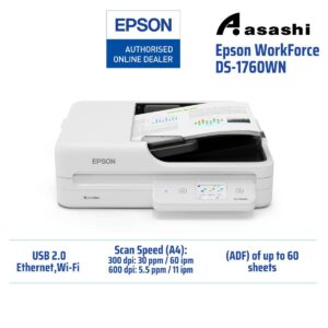 Epson WorkForce DS-1760WN Flatbed Document Scanner with Duplex ADF
